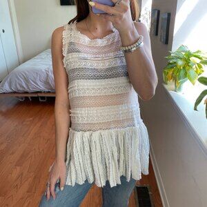 Free People Lace Peplum Sheer Tank Top White XS